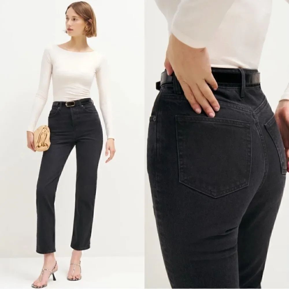 Reformation Cynthia Black Jeans High Rise Straight Leg Size 27